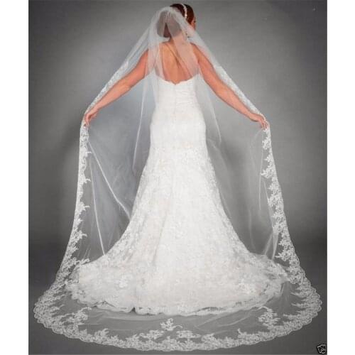 1 Layer White/ivoryBridal Cathedral Veil Lace Edge Bridal Wedding Veil