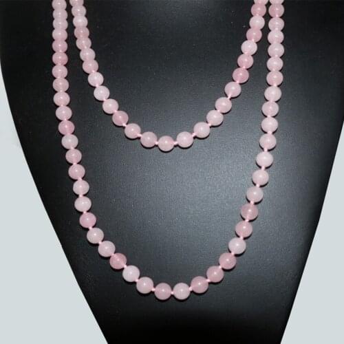 Semi-precious stone 8mm pink jades natural chalcedony round beads lovely long chain necklace women jewelry 50inch B2921