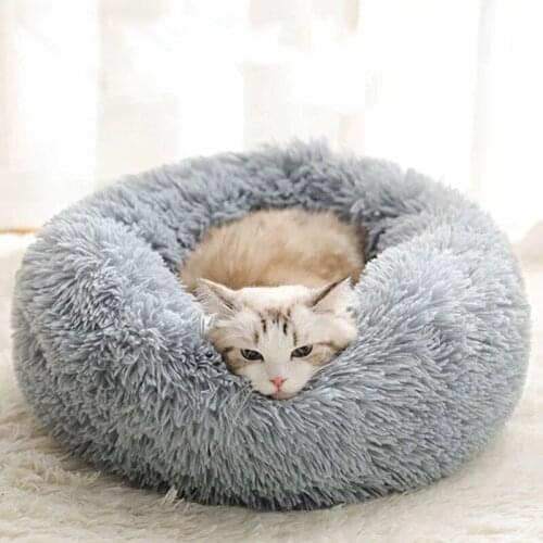 Round Plush Cat Bed for Cats House Pet Bed for Cat Bed basket Animals products sofa Long Dog Bed Cushion Mat for Pets Pet Shop