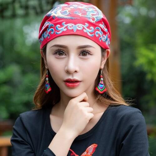 Nation Wind Embroidery Flower Hats Ma'am Hat In National Customs Scarf Hat Leisure Time Joker Tourism Tide Cap Package Head Cap