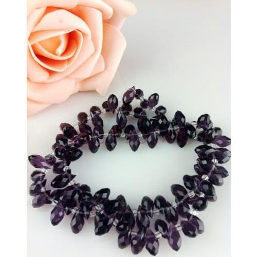 100pcs 6mm x 12mm Deep Purple Quartz Faceted Crystal Glass Teardrop Beads Crystal Jewelry Loose Beads DIY free shipping