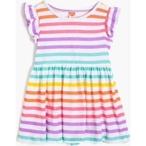 Baby girl Ecru Striped Bike Collar Short-Sleeved Dress 0 ymg89197ok