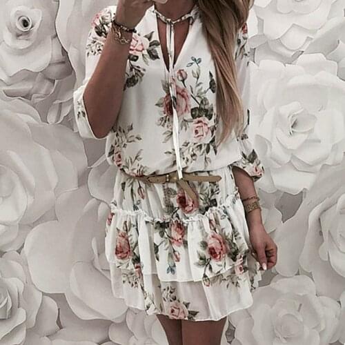 Vintage Womens Wrap Summer V-Neck Boho Floral Print Dress Elegant Ladies Holiday Beach Mini Sundress Plus Size