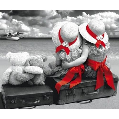 All 5D DIY diamond painting "The two little girls sat on the beach" 3D embroidery stitch mosaic diamond home decoration gift