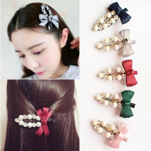 60pcs/lot DIY Simple Multi Diamond Pearl Hair Duck Clips Drill Bowknot Hairpins Hair Styling Tools Accessories HA1650