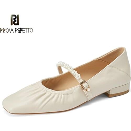 Soft Leather Single Shoes Womens Autumn 2021 New Square Head Shallow Mouth Pearl Word with Mary Jane Fairy Style Grandma Shoes