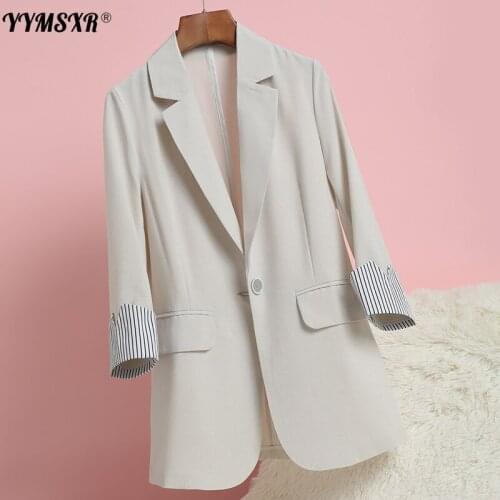 Office Womens Suit Jacket 2021 New Womens Spring and Summer Thin Style Korean Mid-length Overalls Single-layer Blazer Female