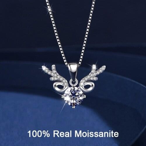 Antlers Moissanite Necklace 925 Sterling Silver 14K White Gold Plated Deer Horn Pendant Necklace D Color VVS1 Moissanite Jewelry