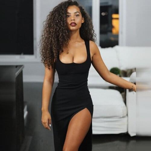 Sexy Spaghetti Strap Cut Out Backless Maxi Corset Dress Women Bodycon Sleeveless Summer Holiday Long Split Night Club Dresses