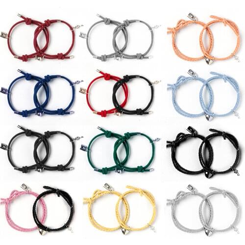 1Pair Magnetic Bracelet Lock Heart Charms Attract Couple Bracelets for Lover Friend Men Women Braid Rope Bracelets Jewelry Gift