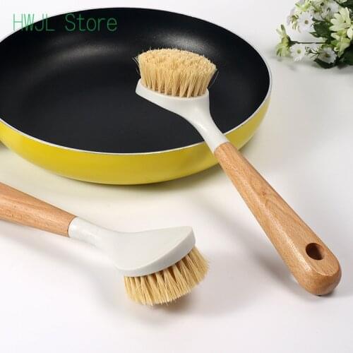 1pc Handheld Wooden Long Handle Pot Cooktop Washing Cleaning Brush for Pan Glass Dish Cup Brush Sink Scourer Kitchen