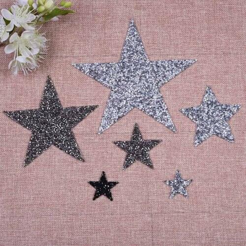 Clothing Iron On Apparel Sewing Fabric Crystal Rhinestone Multiple Sizes Gray Silver Black Star Patch Clothes Appliques 1Pcs