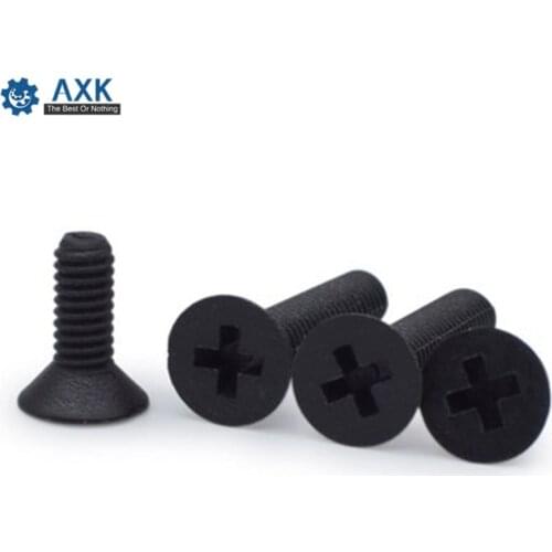 100Pcs/50Pcs M2.5 M3 M4 Nylon Black/White Flat Head Machine Screw Countersunk Plastic Phillips Head Metric Bolts