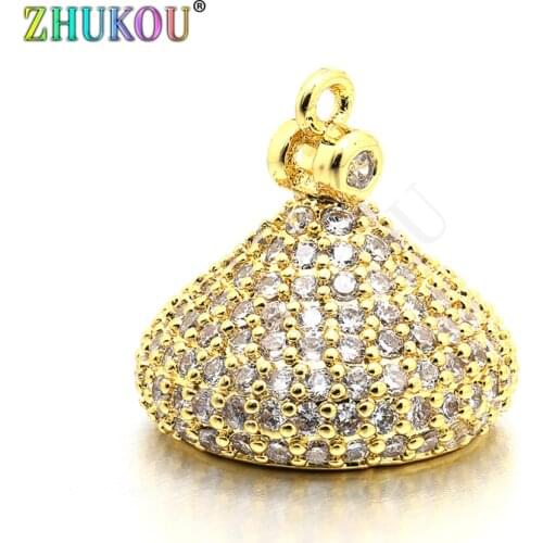 14*13mm High Quality Brass Cubic Zirconia Tassel Caps for Diy Jewlery Findings, Mixed Color, Hole: 1mm, Model:VM20