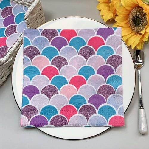 20Pcs/Pack Cute Mermaid Theme Decoupage Paper Napkins Colorful Paper Tissues for Girls Birthday Party Table Decorations A