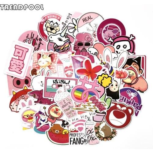 50 pcs/Lot PVC Waterproof Pink Girls Fun Sticker Toys Luggage Stickers For Moto Car Suitcase Cool Fashion Laptop stickers Gift