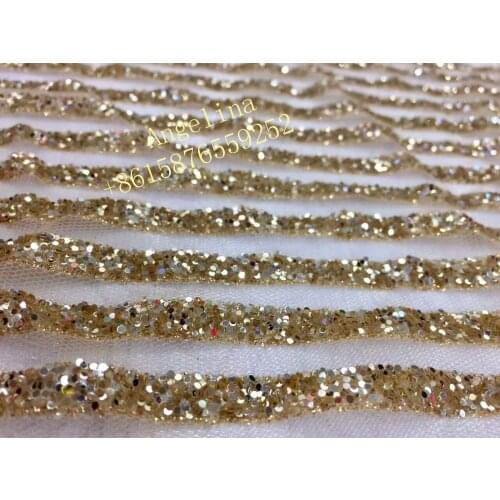 Gold color fancy glued print glitter tulle african India dress fabric in gold color BZL-26114 for wedding/evening/party dress