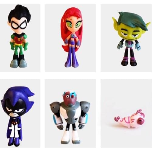 Teening New Amine Titanes Go Action Figure Toys Robin Beast Boy Raven Cyborg Titans Action Keychain Brinquedo Toy Gifts For Boys