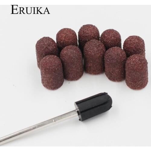ERUIKA 10pcs 7*13mm Sanding Bands Block Caps Rubber Mandrel Grip Nail Drill Electric Nail File Tools Nail Bit Accessories
