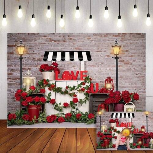 Mehofond Photography Background Valentines Brick wall Red Rose Love Heart Light Child Portrait Birthday Backdrop Photo Studio