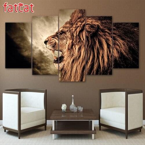 FATCAT 5 Pieces Howling Lion Animal Diy Diamond Painting Full Square Round Drill Diamond Embroidery Sale Home Decoration AE958