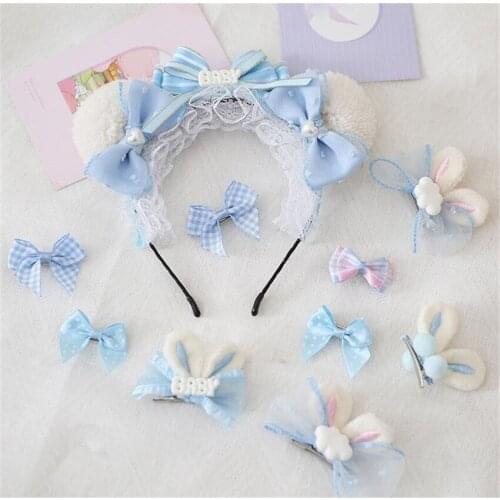 Kawaii Bowknot Plush Bear Ears KC Headband Rabbit Ear Bow Hairpin Lolita Hair Accessories B1871