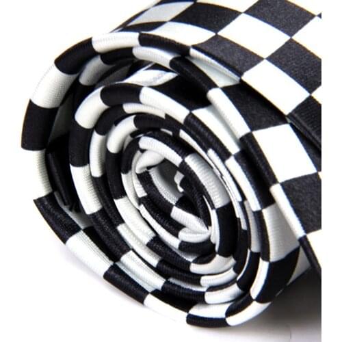 Classic Checks Plaid Unisex Tie Narrow Skinny Neckties Black and White