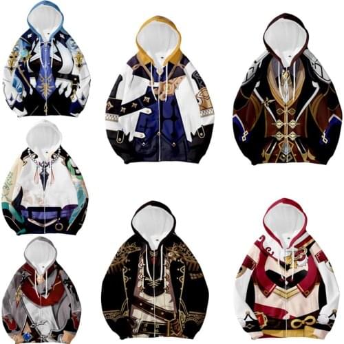 Genshin Impact Cosplay Costume Kaeya Alberch Diluc Hutao Xiao Morax Zhong Li Eula Yanfei Unisex 3D Hoodie Zipper Hooded Jacket