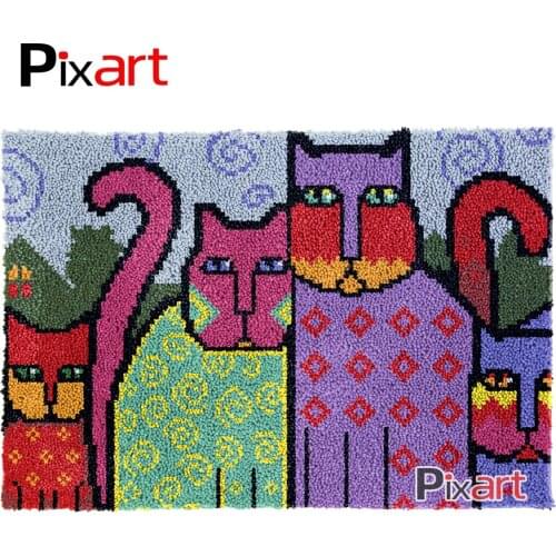 Latch Hook Rug Two Cats Lush Wall Wall Tapestry Kits DIY Carpet Rug Lofty Yarn Cushion Arts Crocheted Fluffy Floor Mat Crafts
