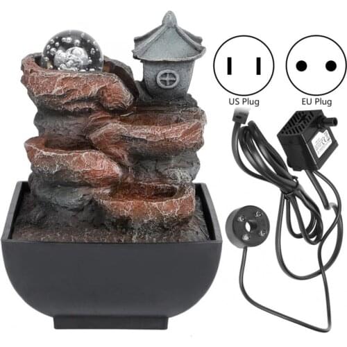 Creative Home Desktop Fountain Flowing Water Decor Courtyard Ornament with Light and Ball Water Craft Running Water Ornaments