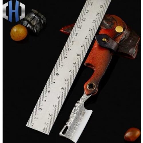 Small Razor Keychain EDC Stainless Damascene Clamp Steel Hand-polished