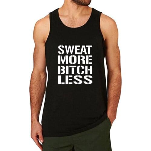 Lyprerazy Mens Sweat More Bitch Less Black Gym Fitness Bodybuilding Beast Summer Funny Letter Print Tank Top