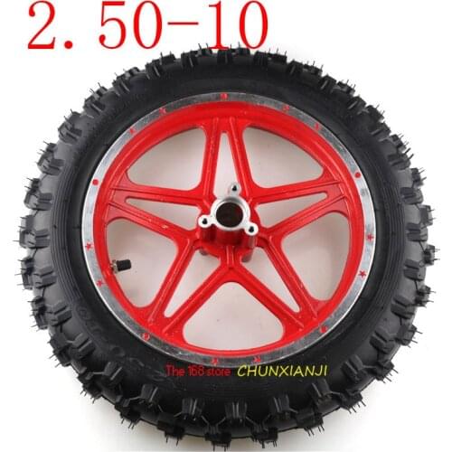 10inch (10'')Mini Dirt Bike Knobby Tire Wheels 2.50-10 Front or Rear Rims & Tyre Off Road Motocross Mini Motorrad Child