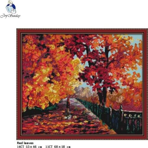 Joy Sunday Red Leaves Pattern Cross Stitch Kits 11CT Printed Fabric 14CT Canvas DMC Chinese Counted Cross-stitch Embroider
