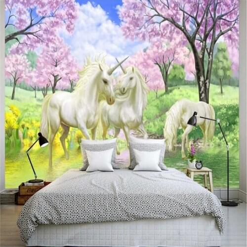 Beibehang Wallpaper Mural Wall Sticker Dream Sakura Unicorn TV Background Wall papel de parede 3d para sala atacado