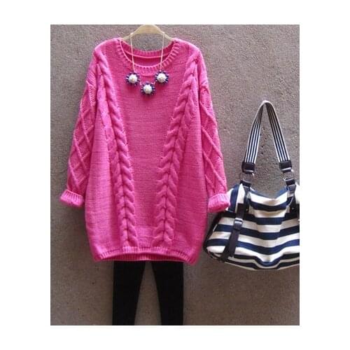 2019 New Korean Version Loose Large-Size Round-neck Twist Sweater Medium and Long Knitted Bottom Blouse for Women