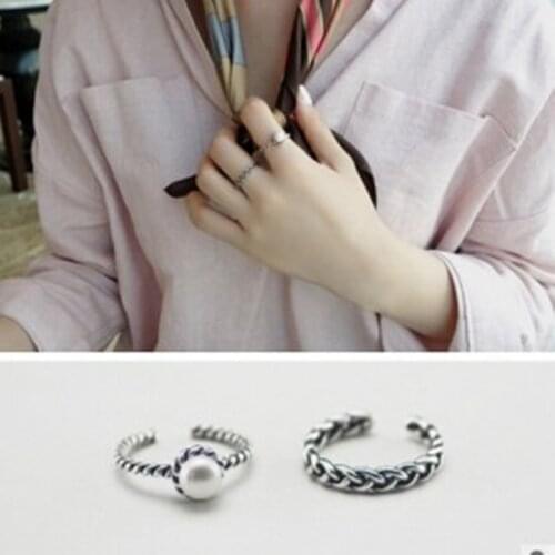 New Retro twist woven silver ring inlaid pearl ring opening female fashion accessories selling wholesale
