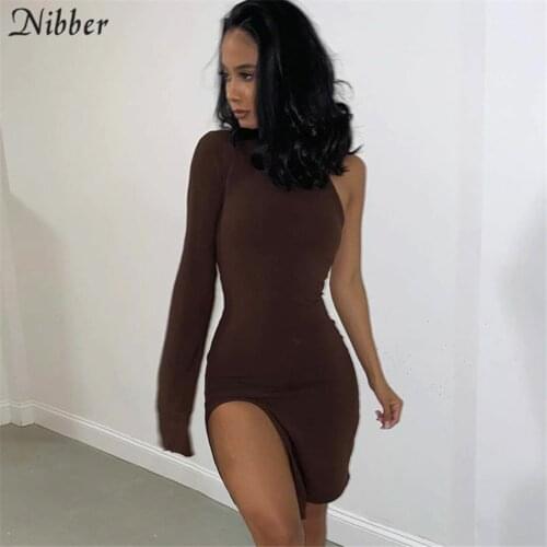 Nibber elegant One Shoulder Long Sleeve Bodycon Party Dresses for women autumn Side Slit Sexy Skinny Clubwear Mini Dress female