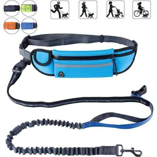 Hands Free Dog Running Leash with Waist Pocket Adjustable Belt Shock Absorbing Bungee Fits up to 45 inch Waist