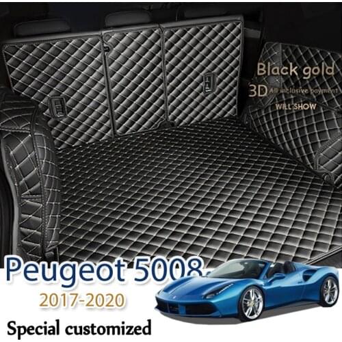 Custom Leather Car Trunk Mats For Peugeot 5008 2017-2019 7 Seats Rear Trunk Floor Mat Tray Carpet Mud