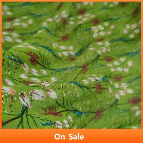 Bling Chiffon Flower Printed Glittery Dress Gown Fabric Shiny Soft Breathable DIY Material