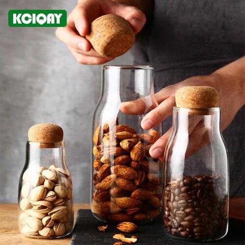 Japanese Style Glass Jar Transparent Cork Sealed Glass Bottle Storage Container Canister For Food Grain Coffee Beans Dried Fruit