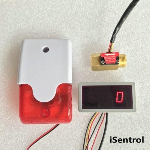 US308MT Electronic Flow Meter Alarmer YF-B2 1-25L/min POM hall effect water flow sensor CE certificate iSentrol 110dB