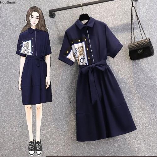 Houthion Vintage Women Dresses Close Waist Midi Dress Short Sleeve Fashion Casual New Korean Button Polo Knee-Length