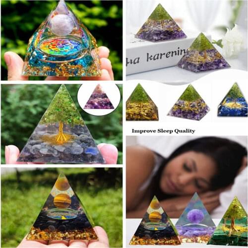 High Quality Colorful Orgonite Tree Of Life Pyramid Amethyst Peridot Healing Crystal Energy Stone Home Decoration