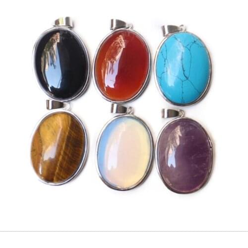 Women Jewelry Gift Natural Stone Cabochon Oval Bead Blue turquoises Black obsidian Opal 25x35mm Pendant for Necklace Accessories