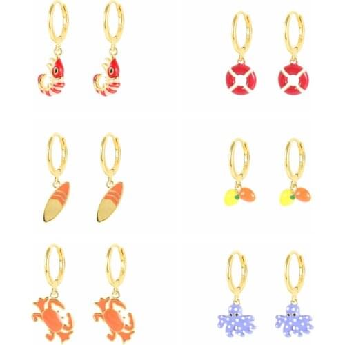 CANNER Enamel Earrings For Women 925 Sterling Silver Ocean Prawn Crab Octopus Lemon Surfboard Earrings Hoops Pendiente Jewelry