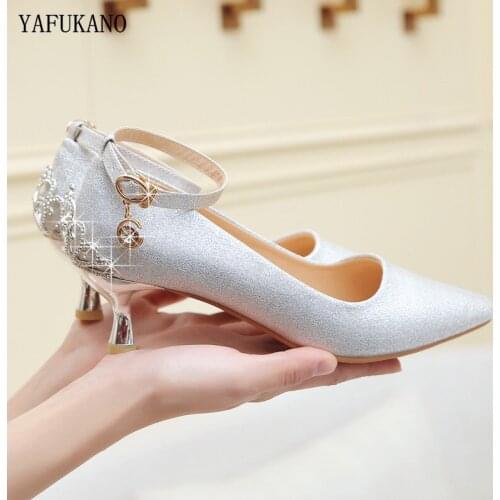 Silver Bridal Wedding Shoes Plus size 33-41 Women Rhinestone Crystal Shallow Woman Pumps 5cm/7cm/9cm Party High heels