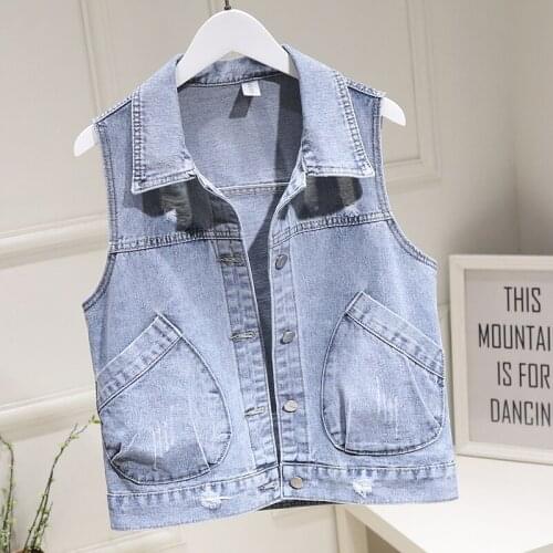Womens Spring Autumn Sleeveless Letter Embroidery Blue Denim Vest Female Winter Plus Size Short Waistcoat TB439