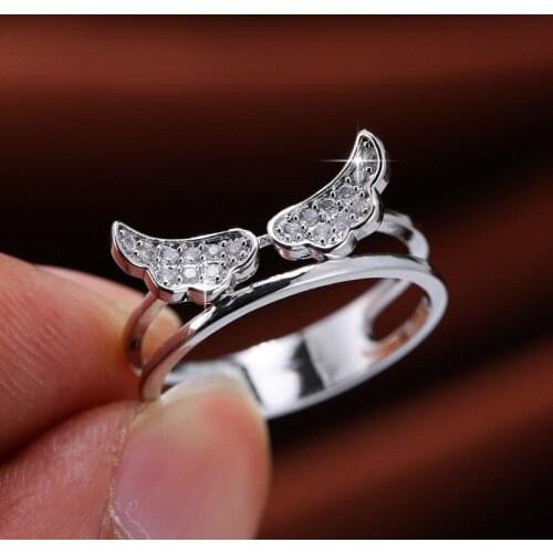 Wing Shape Silver Plated Rings Women Ring With Micro-inlaid White Zircon Double-layer Rings Fashion Charm Engagement Jewelry